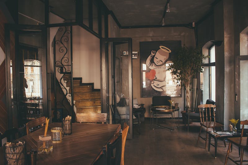 Warm ambient lighting inside Pizzana restaurant
